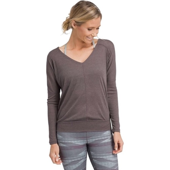 Prana Sweaters - Prana Orona Top Tencel Blend Long Sleeve Dolman V Neck Lightweight Ribbed